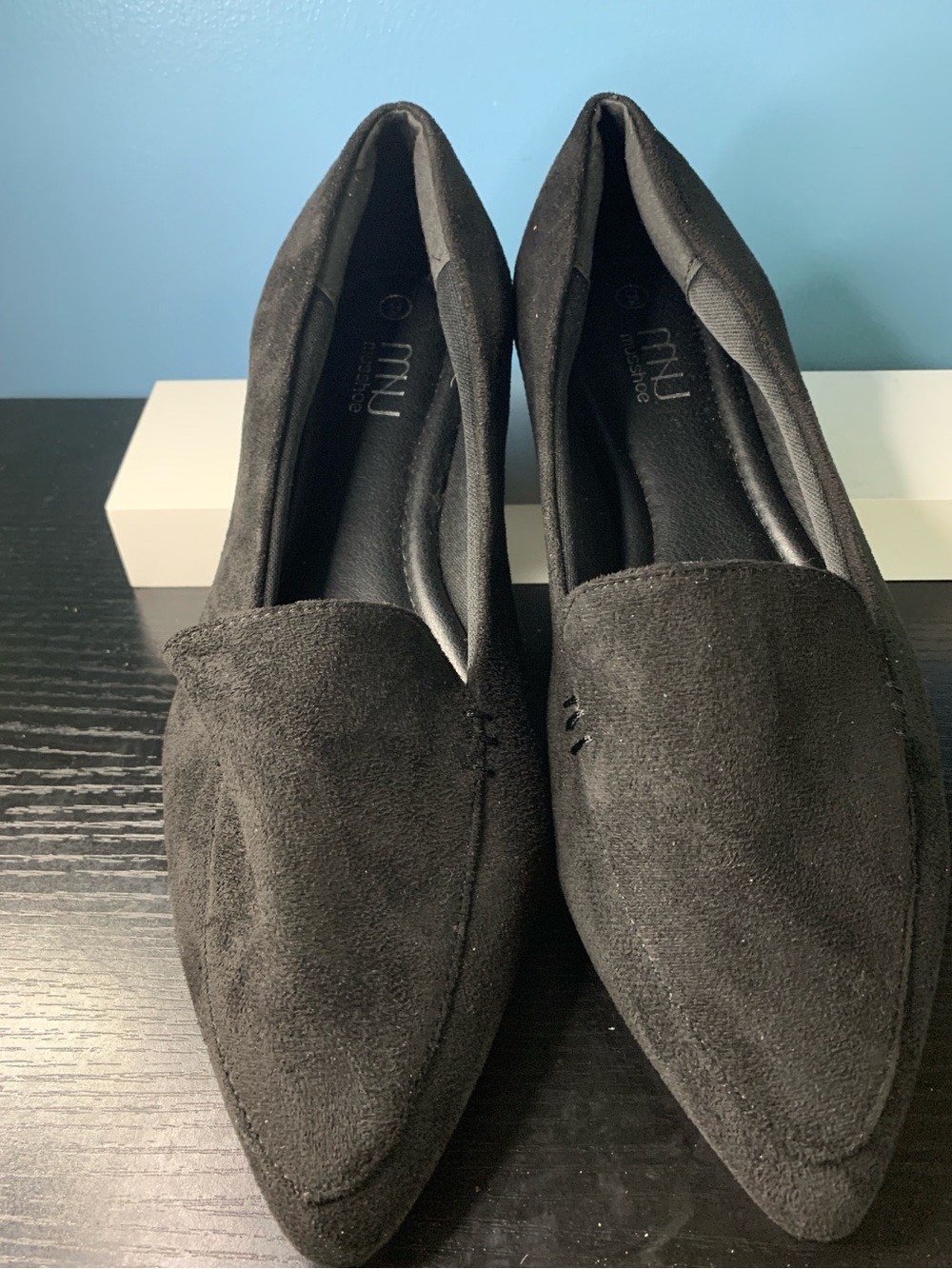 Musshoe Black Suede Pointed Loafer Flats